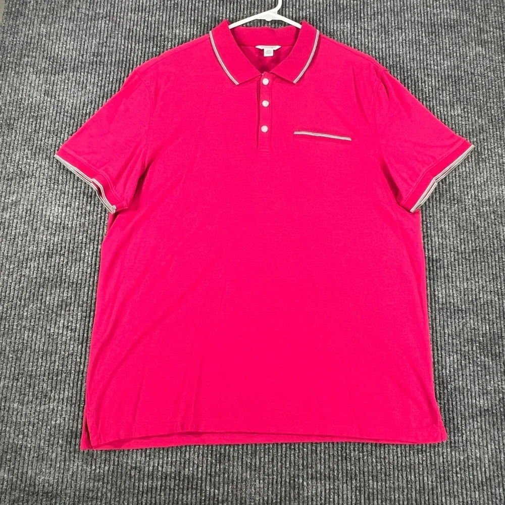 Calvin Klein‎ Mens Shirt Polo Large Pink Short Sleeve Pocket Lightweight Preppy